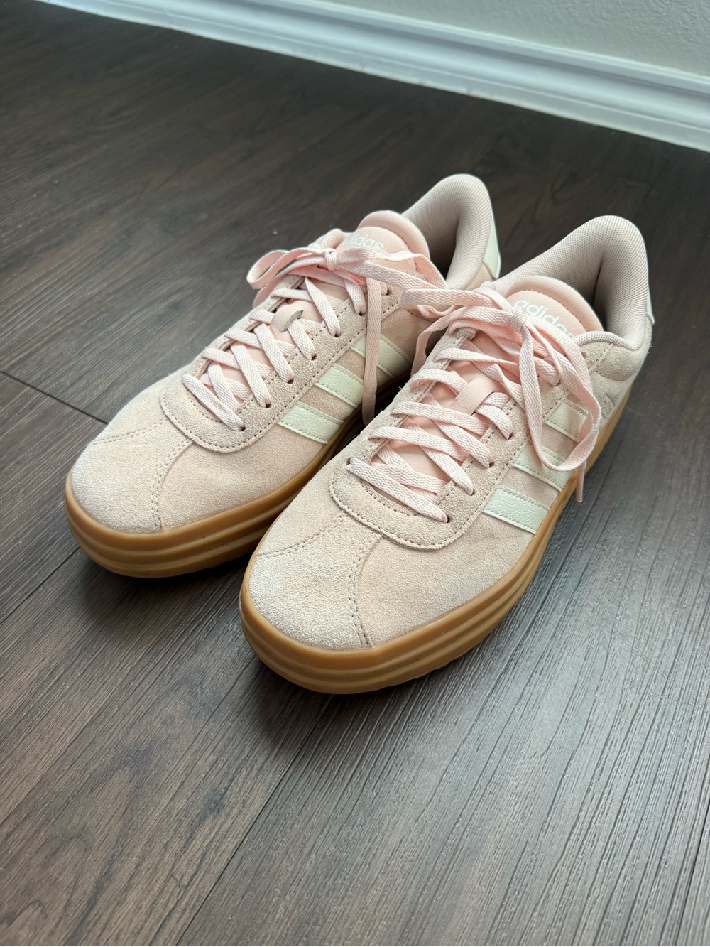Adidas VL Court Bold Shoes Blush Pink Off White Platform Sneakers Gum Sole Sz 9